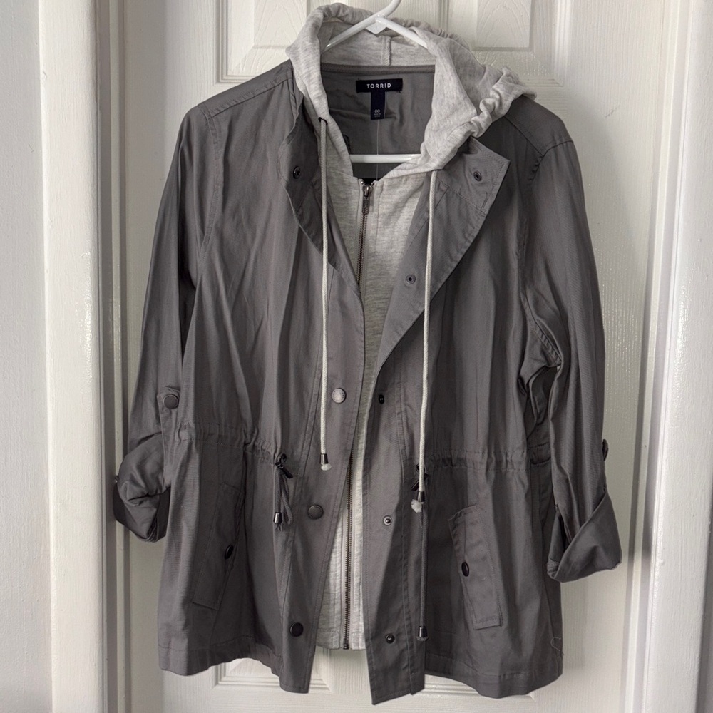 Torrid Gray Green Women's Jacket with Hood built in hoodie sweatshirt 00 size 10